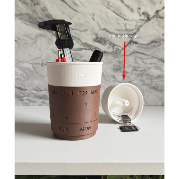 Sip, Modern Desk Organizer With Rotating Calendar and Secret Storage Compartment - Picture 2 of 3